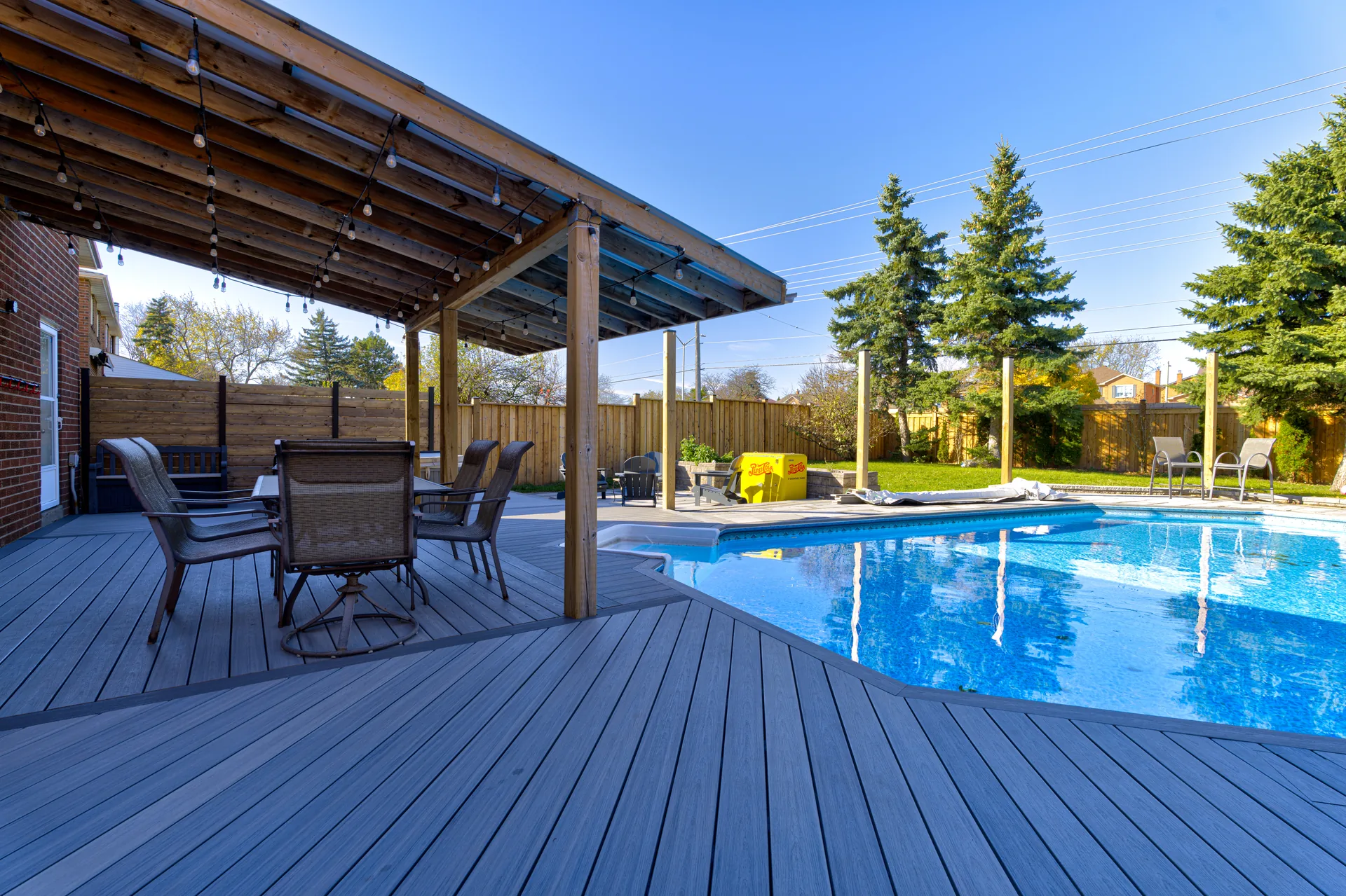 Composite Pool Deck, Cedar Privacy Screens & Interlock Patio